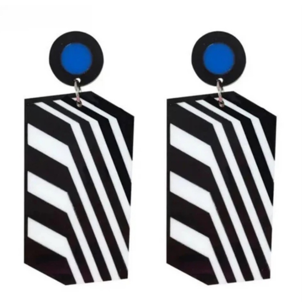 Black White and Blue Geometric Earrings